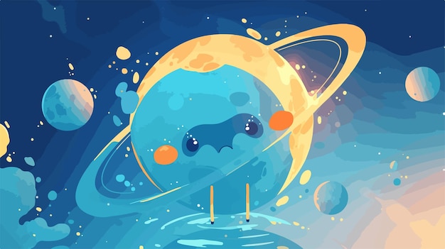 Vector cartoon illustration of planet uranus