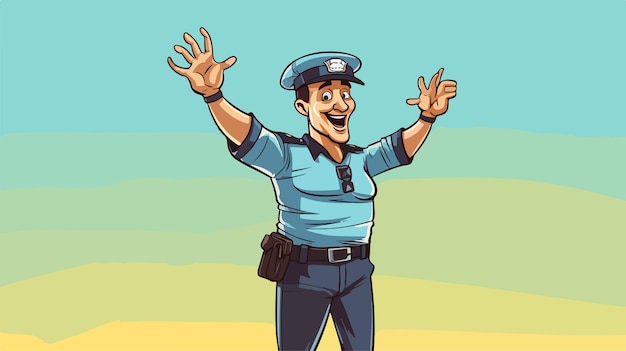 Cartoon Illustration of Referee Signaling Touchdown