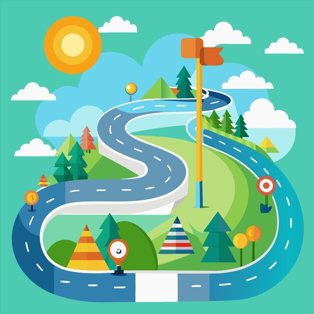 Vector a cartoon illustration of a road with a road and trees