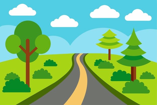 a cartoon illustration of a road with trees and a road with a road and a road with a road and trees