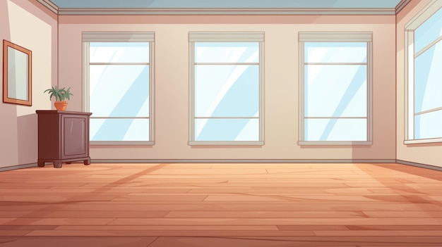 Vector a cartoon illustration of a room with windows and a wooden floor