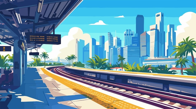 a cartoon illustration of a train station with a sign that says  train