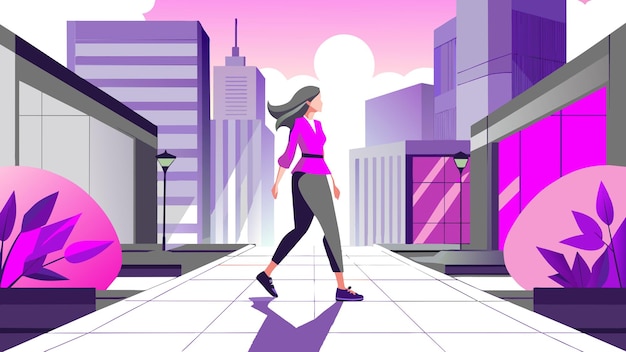 a cartoon illustration of a woman walking in a city