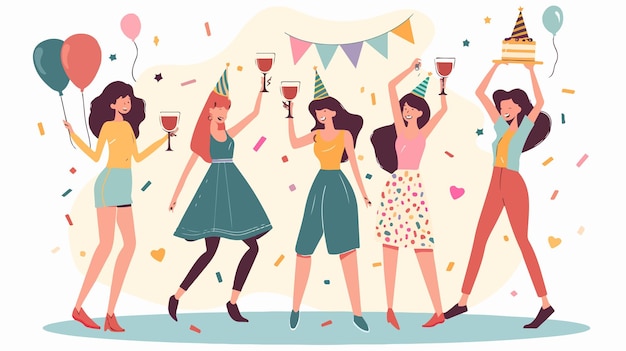 Vector a cartoon illustration of women celebrating a birthday party