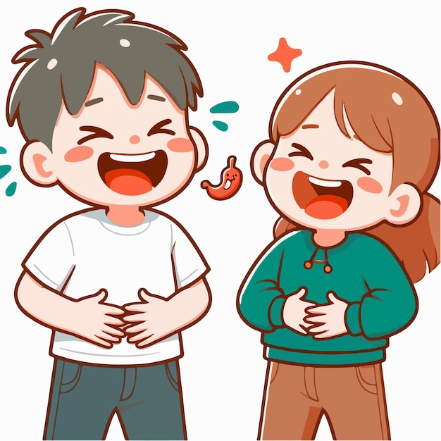 Vector cartoon kid laughing out loud while holding his stomach