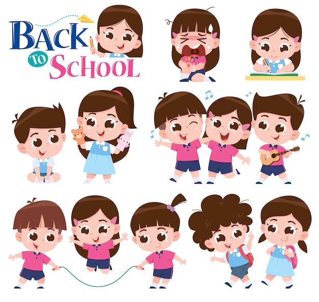 Cartoon kids character. Kids collection. Back to shool