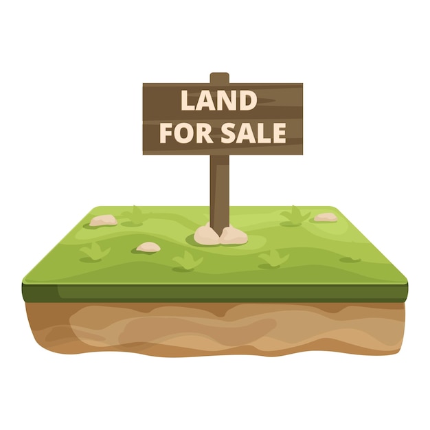 Vector cartoon land for sale sign on grass plot