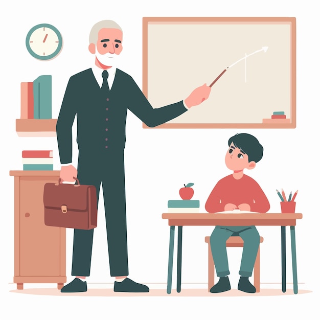 Vector cartoon lecturer teacher or professor teaching young characters