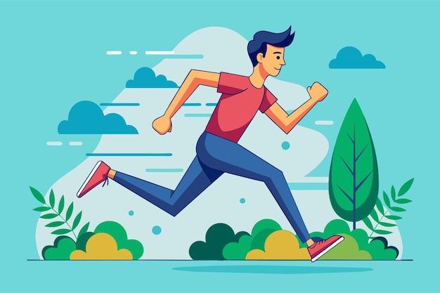 a cartoon of a man running in a park