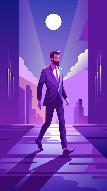 a cartoon of a man in a suit and tie walking down a street