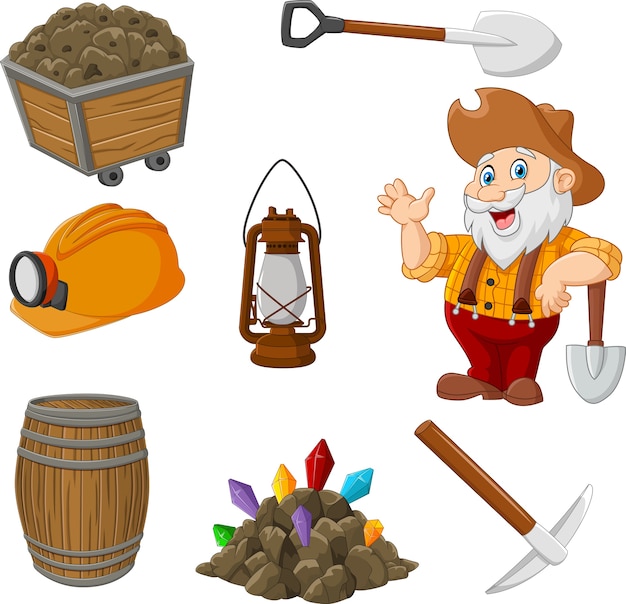 Vector cartoon miner tools collection set