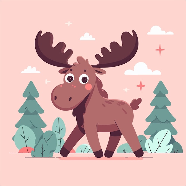 Vector a cartoon moose is walking through a forest