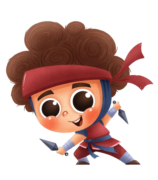 Cartoon Ninja. Cute character Ninja kids