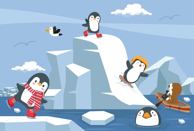 Cartoon Penguins winter north pole arctic