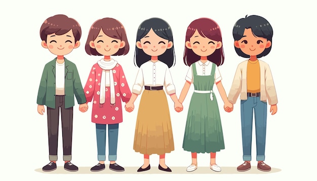 Vector a cartoon of people holding hands