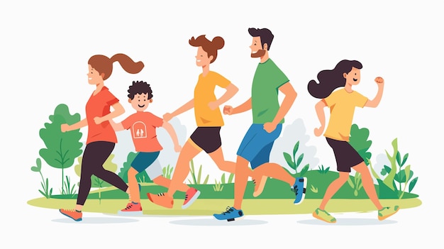 Vector a cartoon of people running in a park