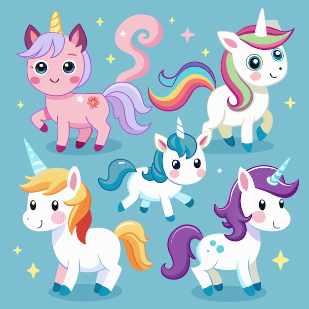 Vector a cartoon picture of unicorns and unicorns