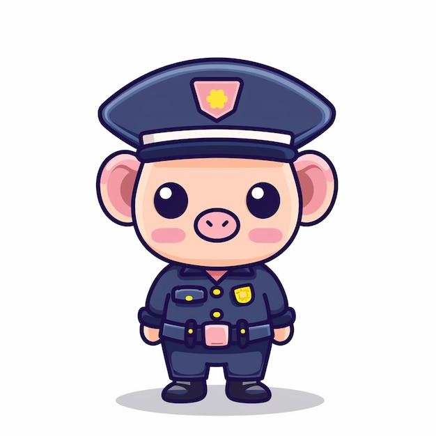 Vector a cartoon of a pig with a police officer on his head