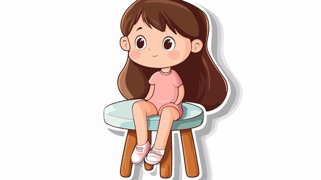 Vector cartoon pretty girl sticker on stool