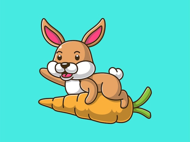 Cartoon rabbit flying with carrots