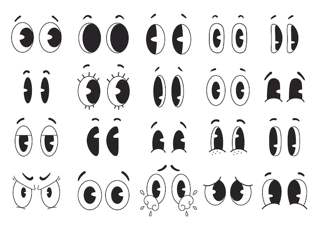 Cartoon retro eye face expression comic style isolated set graphic design element