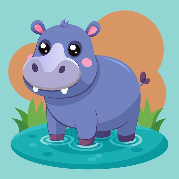 Vector a cartoon of a rhinoceros in a pond