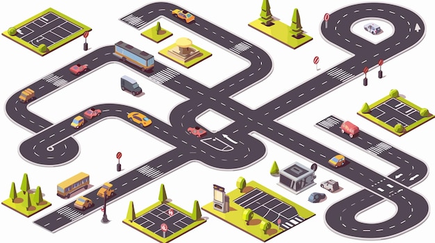 Vector a cartoon of a road with cars and a road with a black and white snake