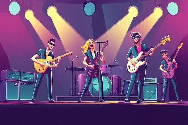 Vector cartoon rock band performing