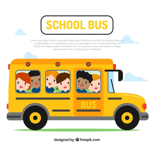 Cartoon school bus and children with flat design