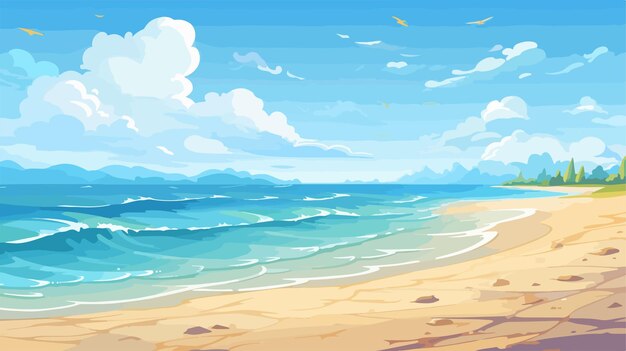 Vector cartoon sea beach landscape on a summer sunny day