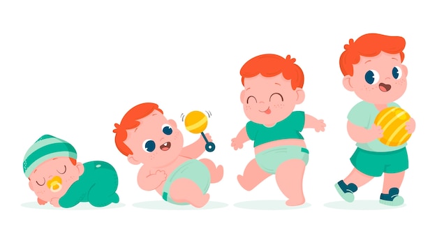 Cartoon stages of a baby boy