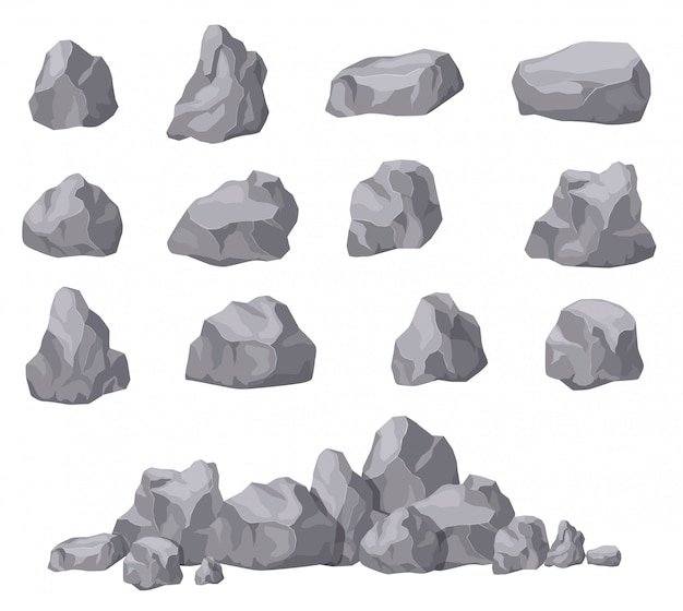 Vector cartoon stones. rock stone isometric set. granite boulders, natural building block shapes. 3d decoration isolated vector collection