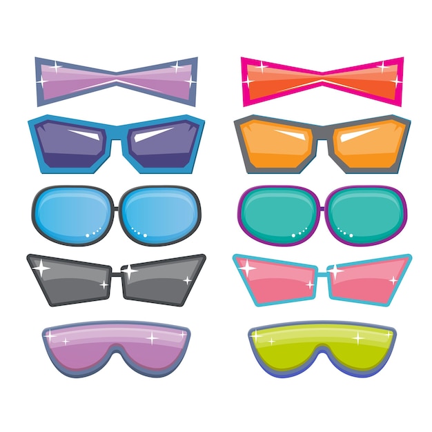 cartoon summer sunglasses set isolated