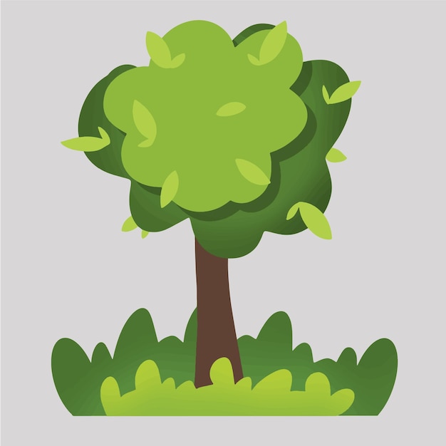 Vector cartoon tree and grass