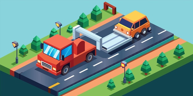 a cartoon of a truck driving down a road with a truck on the front