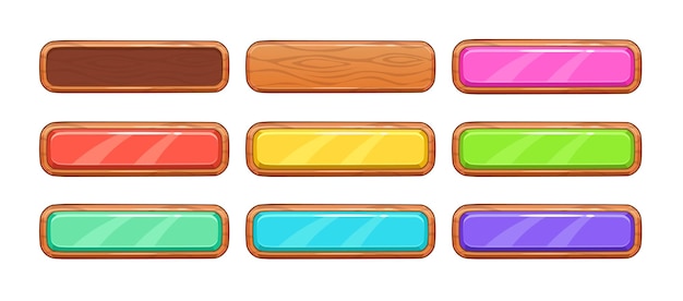 Cartoon wooden long horizontal buttons set