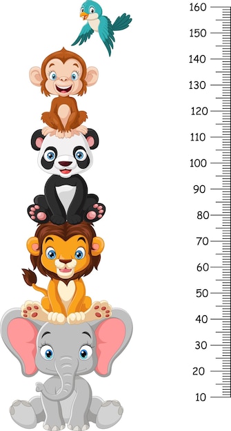 Cartoon zoo animals with meter wall