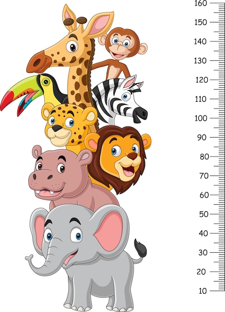 Cartoon zoo animals with meter wall