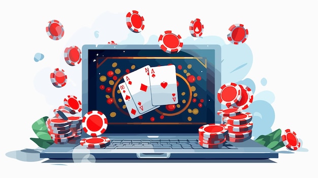 Vector casino poker cards on computer screen