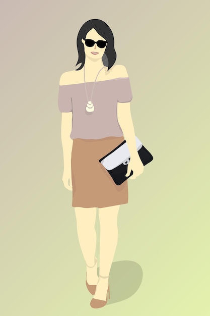 Vector casual girl holding black bag with sunglasses