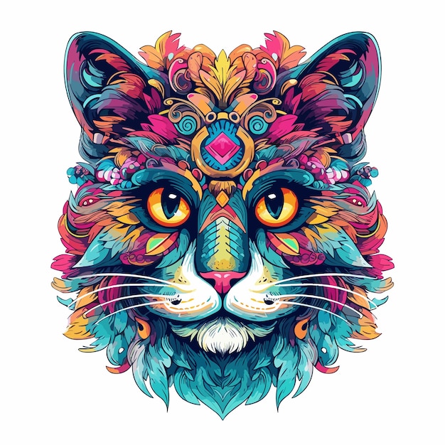 Cat vector t shirt art ready to print highly detailed in arcimboldo style