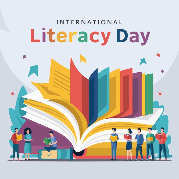 Vector celebrating international literacy day with knowledge and unity