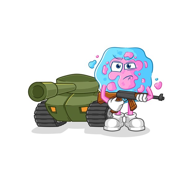 Vector cell soldier with tank character cartoon mascot vector