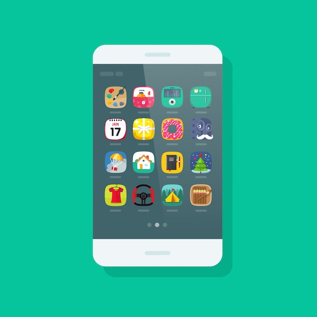 Vector cellphone or mobile phone with app icons   flat cartoon