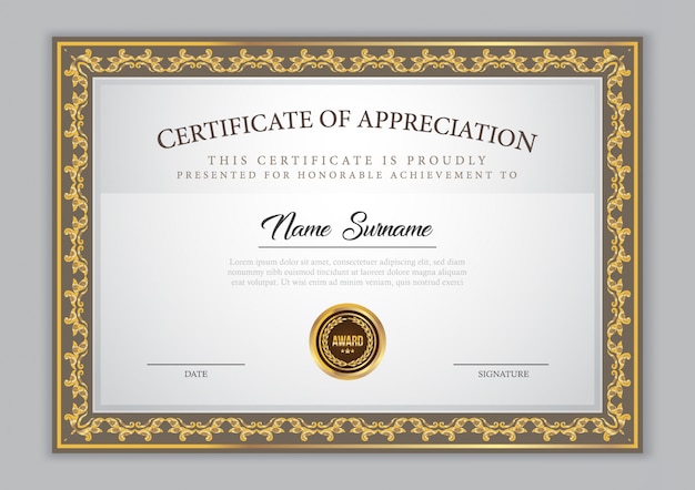 Certificate template with gold element 