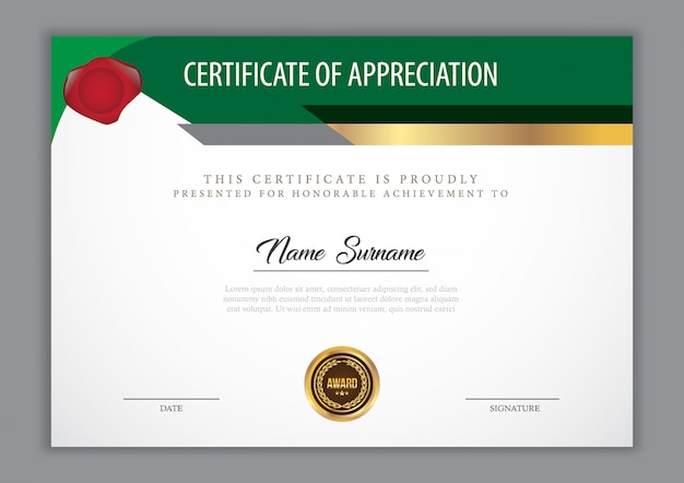 Certificate template with gold element 