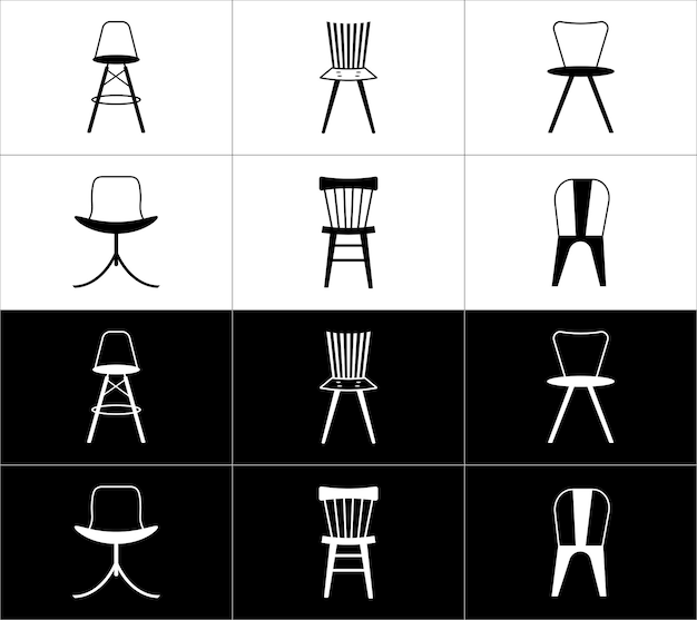 Chair icons set on black and white background Vector illustration for your design