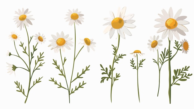 Vector chamomile flowers flat illustration