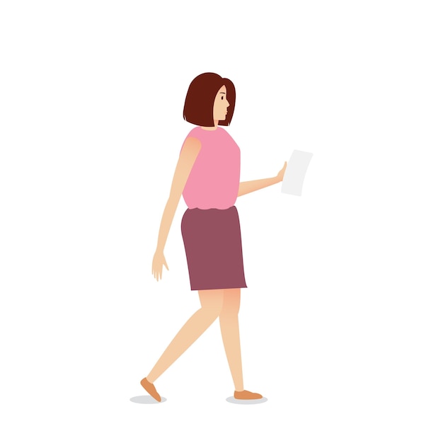 Character design confusion young business woman holding paper and document