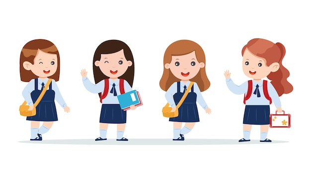 Vector character kids student in school uniform vector illustration